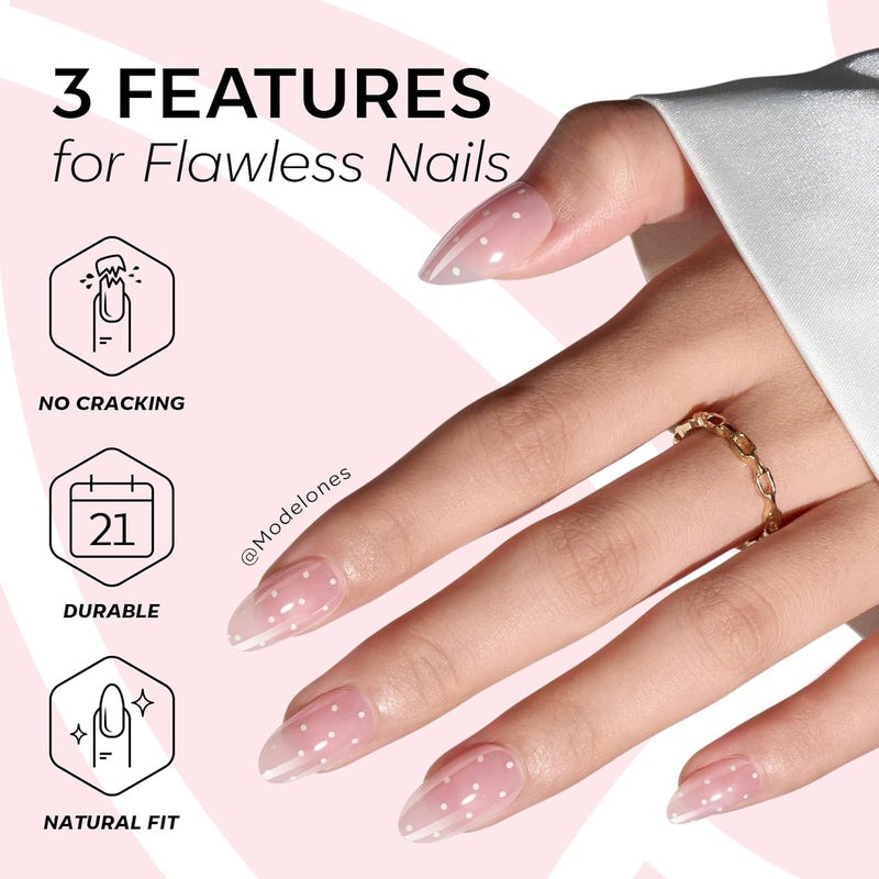 modelones Pink Valentine Press on Nails Almond, Polka Dot Short Fake Nails, Reusable Nail Kit with Nail Glue Adhesive Tabs Mini Nail File, Nails Press Ons 32Pcs 16size, Women Girl Gift ﻿ - Image 3